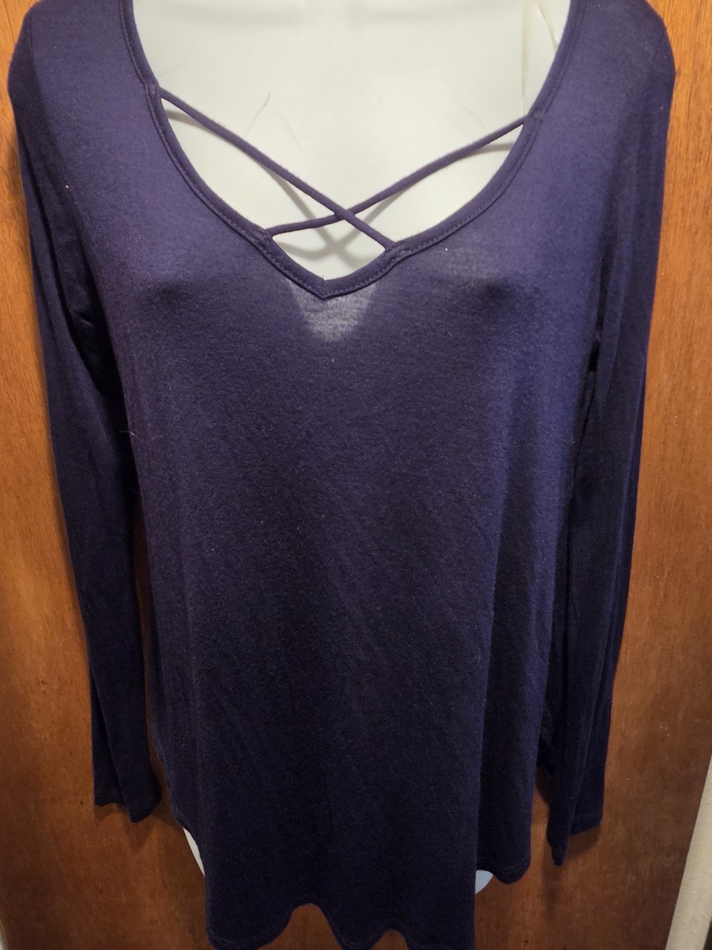 Bozzolo Navy Crisscross Neck Long Sleeve Tee SzM